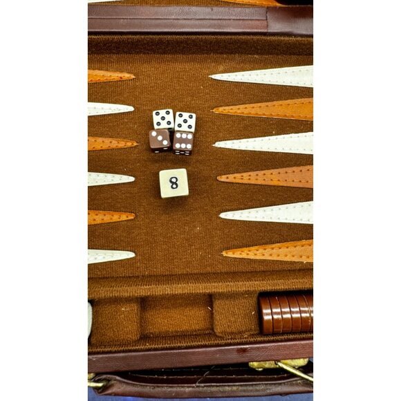 Vintage Backgammon Game Stripe Leatherette Set Briefcase Folding Travel Case - Picture 6 of 14